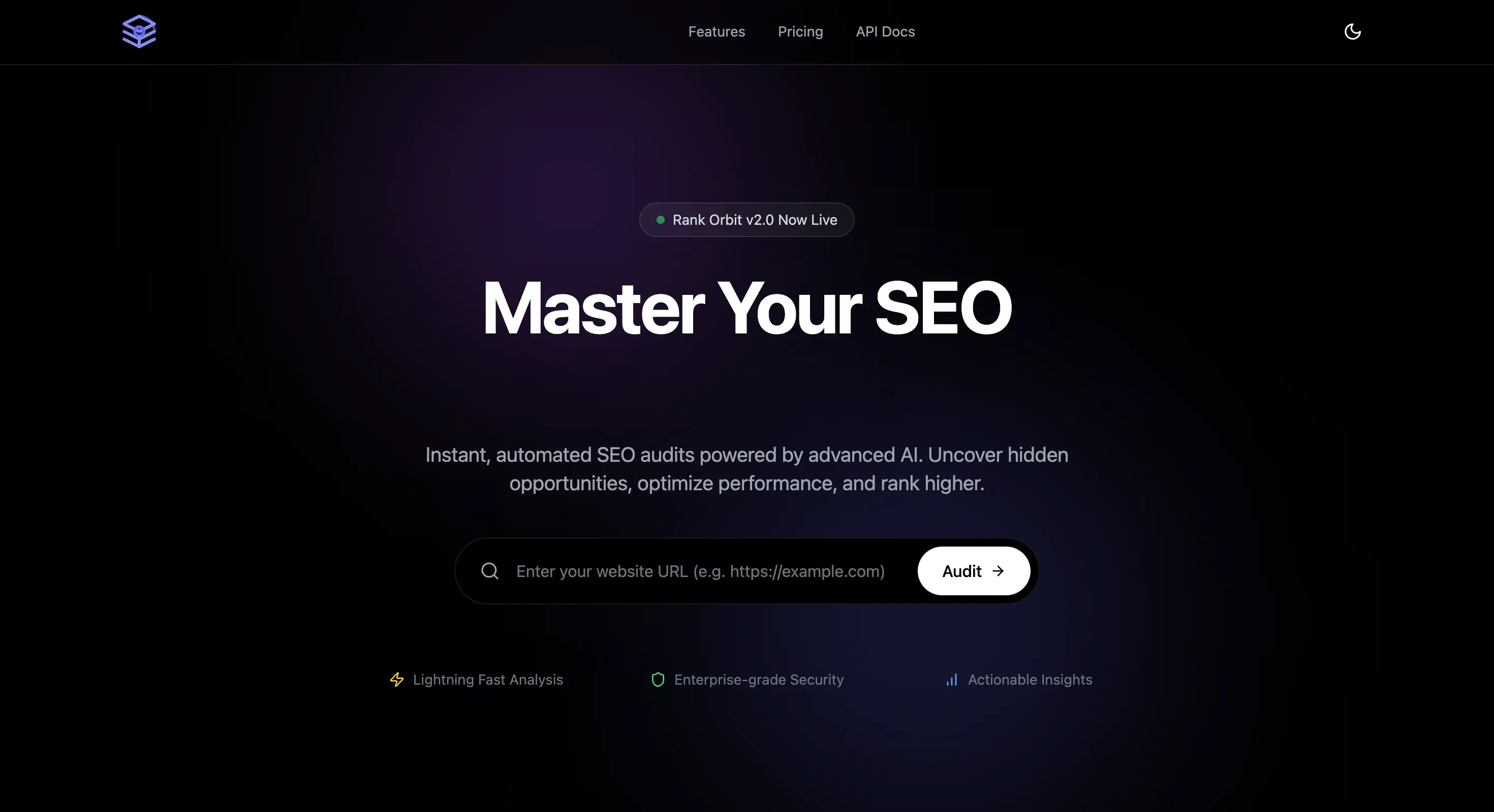 Rank Orbit — AI-powered SEO audit dashboard showing performance metrics